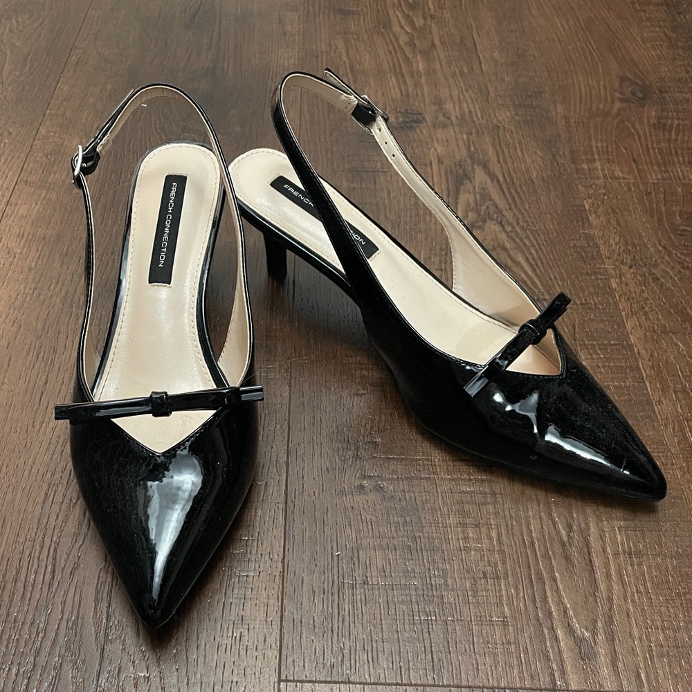 French Connection Glossy Black Slingback Heels